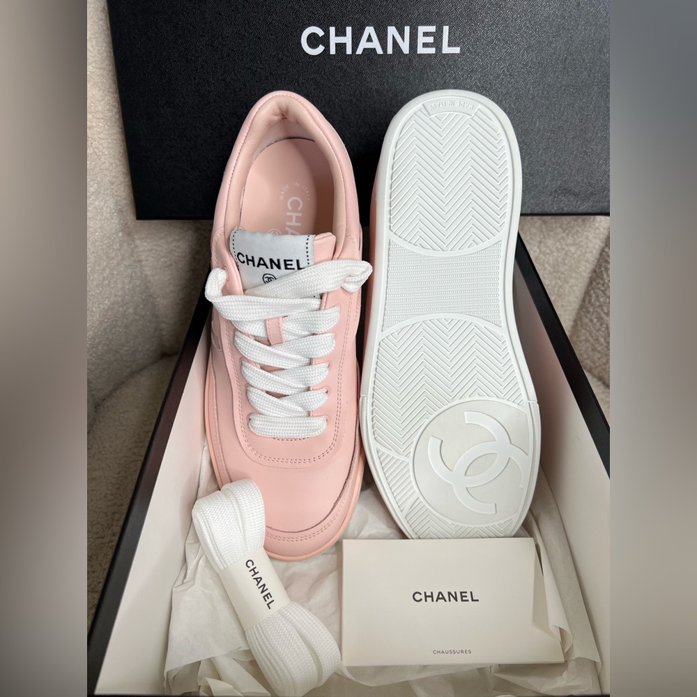 Chanel Pink Leather Sneakers – Size 38 – Brand New, Full Set - Picture 8 of 11